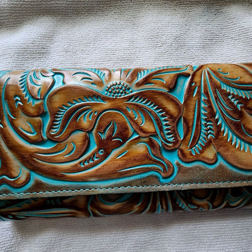 Patricia Nash Terresa Leather Wallet Light Turquoise NWT